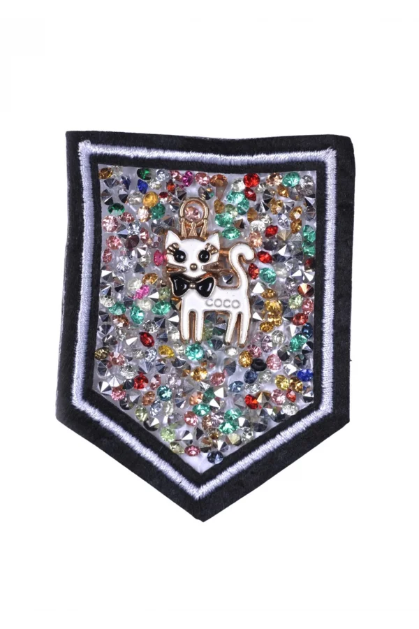 Aplike Ütü İle Yapışan Taşlı Kedi Arma 5 cm
