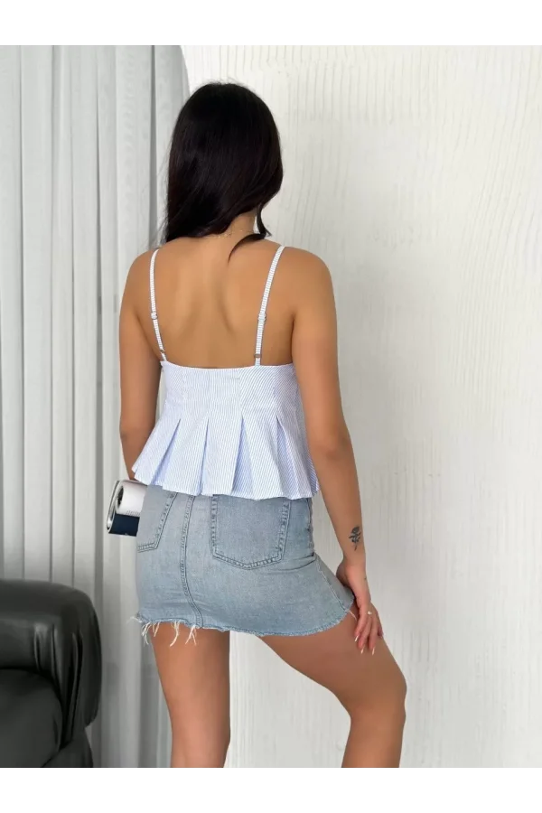 Askılı Dekolte detaylı crop - Açık Mavi