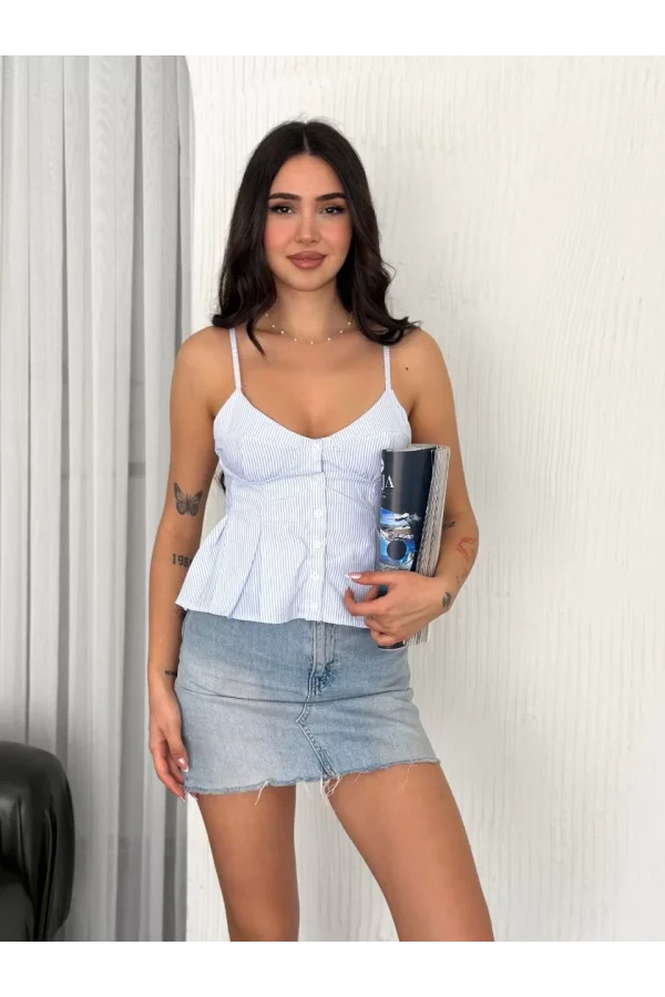 Askılı Dekolte detaylı crop - Açık Mavi