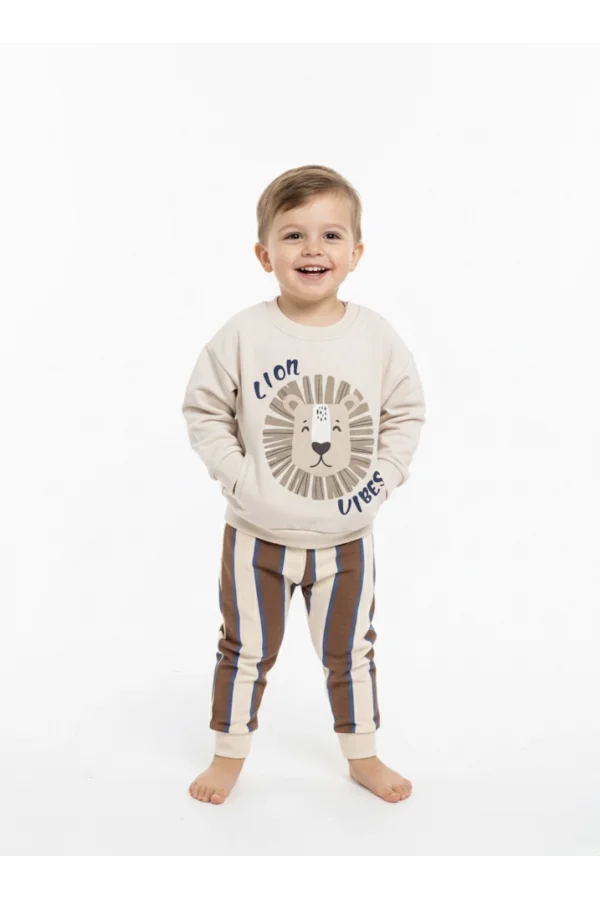 Aslan Baskılı Çizgili Eşofman Takımı