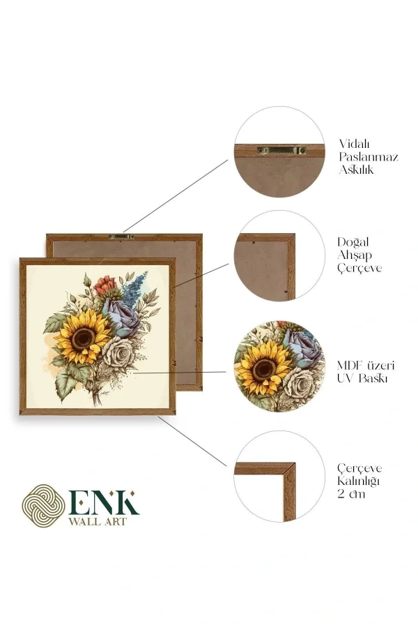 Ayçiçeği Ahşap Çerçeveli Tablo