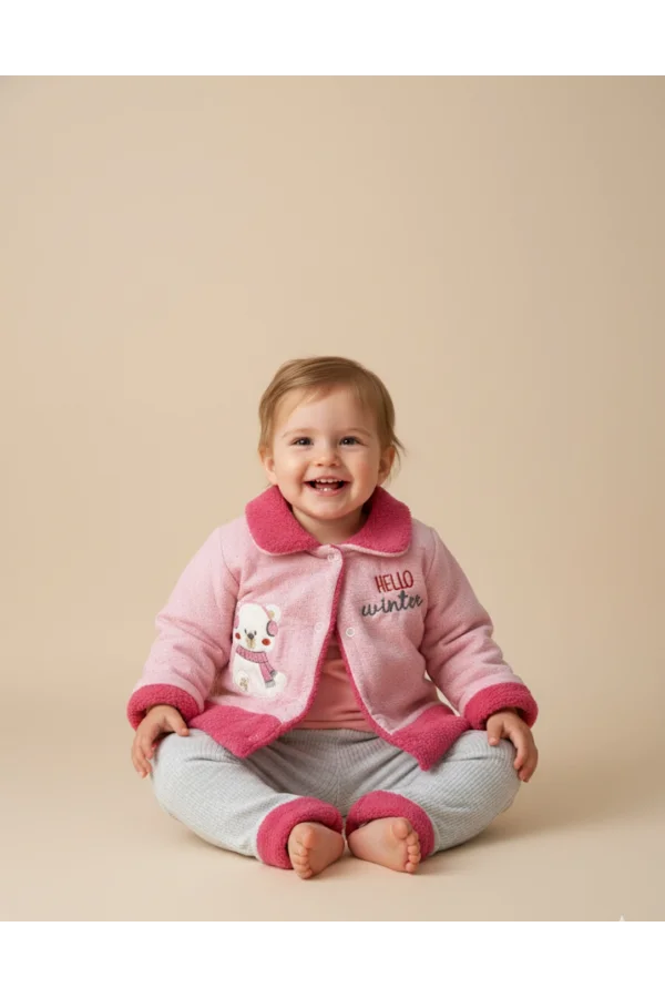 Ayıcık Nakışlı Bebek Polar Ceket Takımı