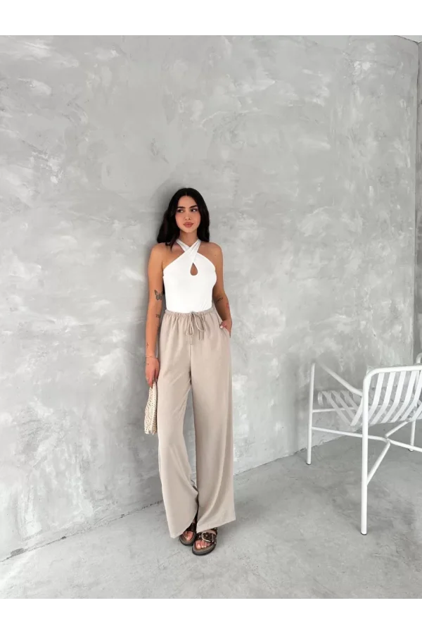 Ayrobin Oversize Kadın Pantalon - Bej