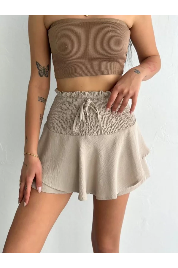 Ayrobin Şortlu Etek - Bej