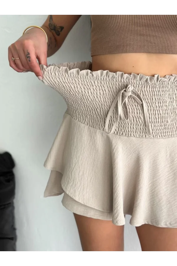 Ayrobin Şortlu Etek - Bej
