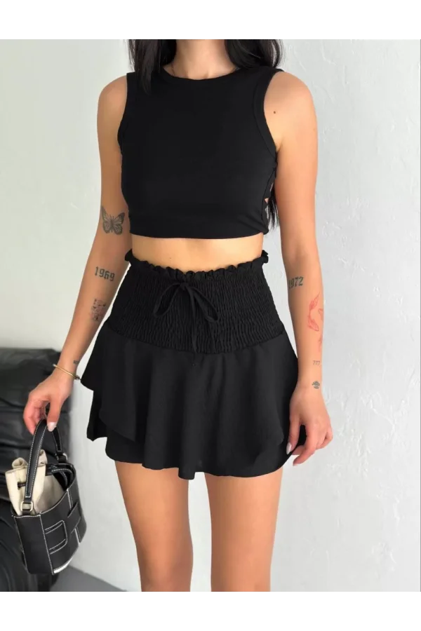 Ayrobin Şortlu Etek - Siyah