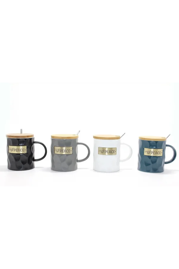 Bambu Kapaklı Porselen Kupa Bardak