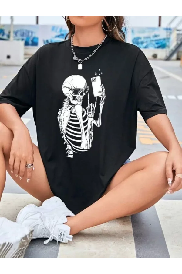 Baskılı Kadın T-shirt - Siyah