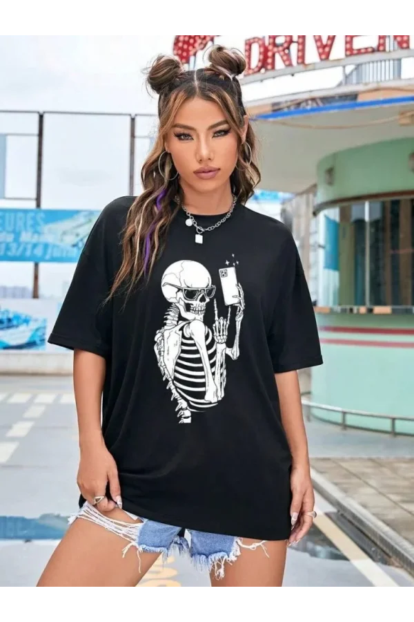 Baskılı Kadın T-shirt - Siyah