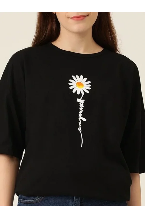 Baskılı Kadın T-shirt - Siyah