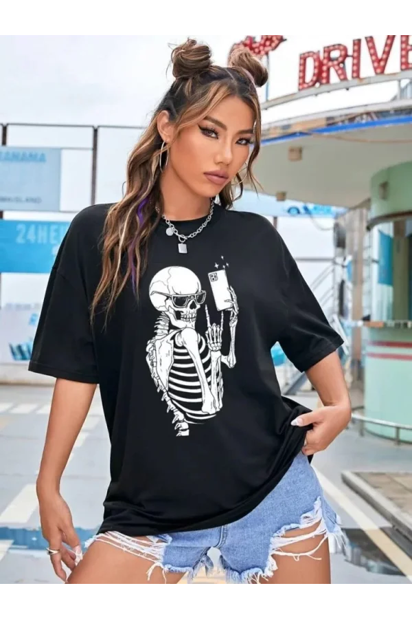 Baskılı Kadın T-shirt - Siyah