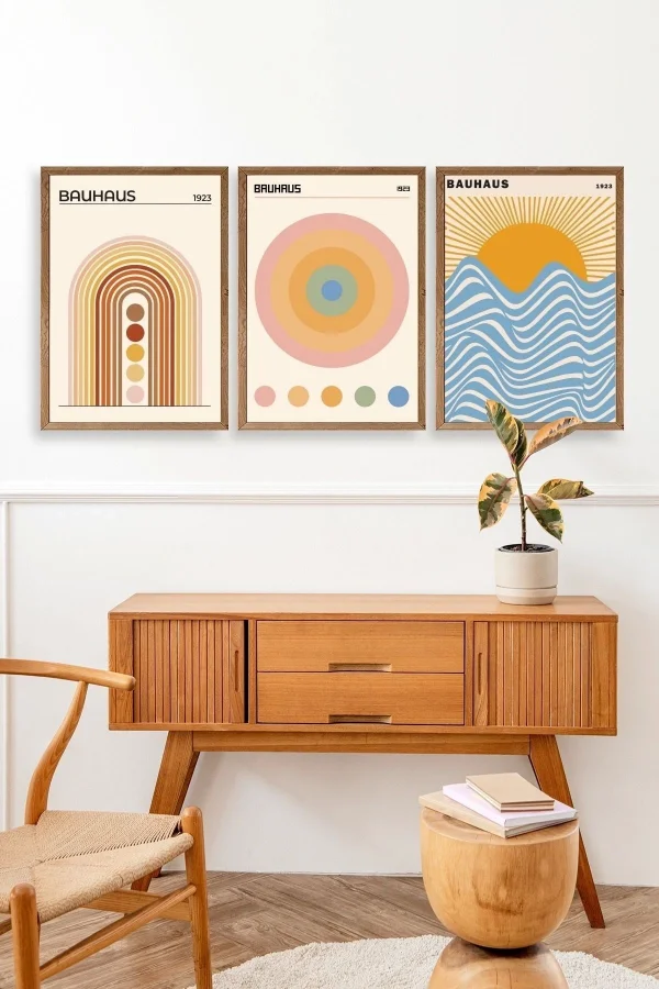 Bauhaus Üçlü Ahşap Çerçeveli Tablo