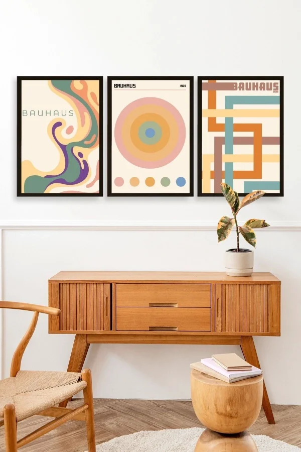 Bauhaus Üçlü Ahşap Çerçeveli Tablo