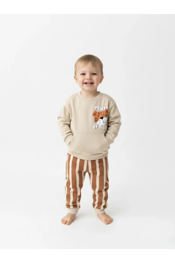 Bebek/Çocuk Kaplan Temalı Çizgili Eşofman Takımı