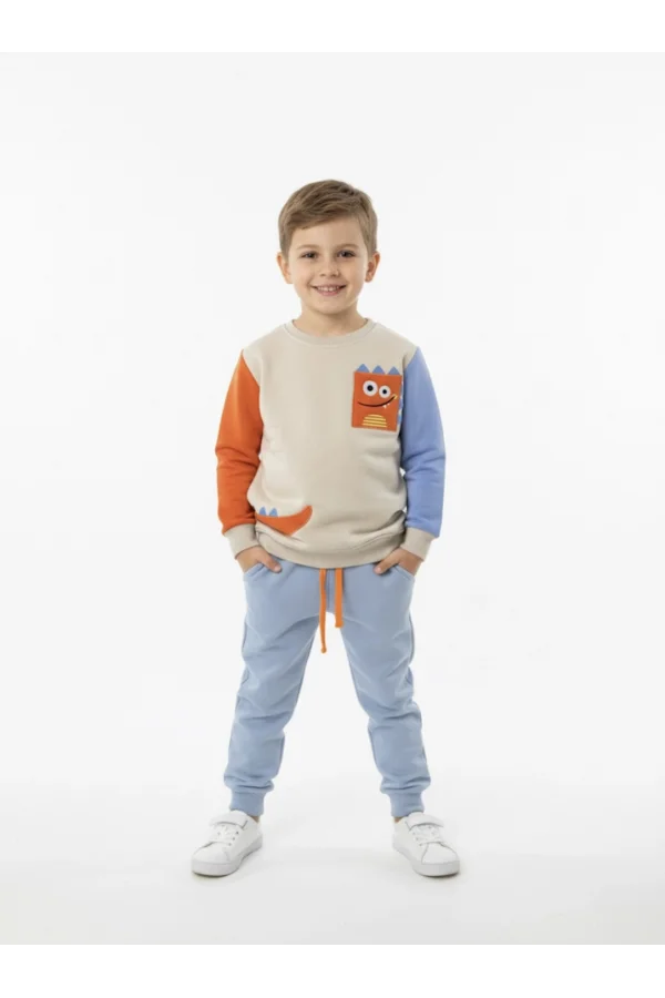 Bej Mavi Turuncu Renkli Çocuk Eşofman Takımı
