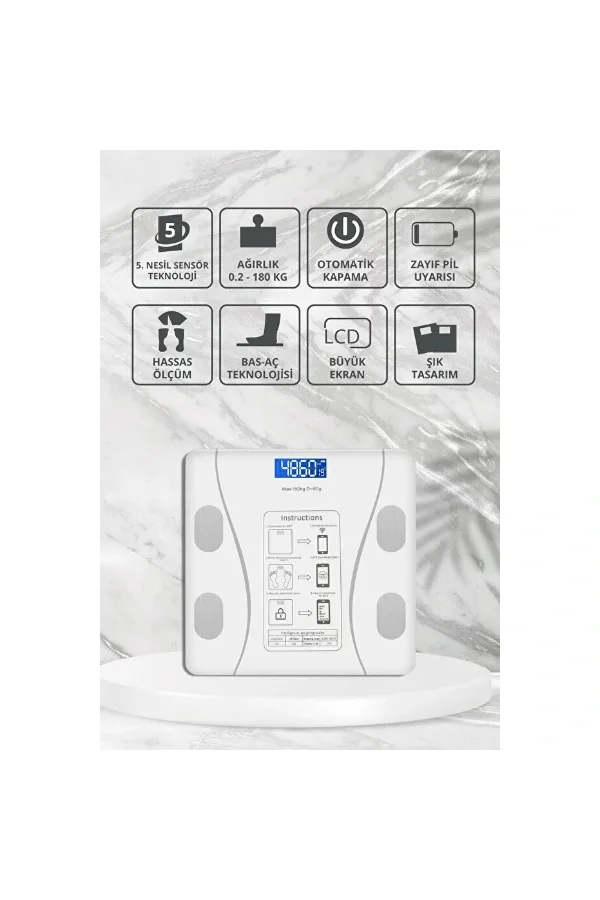 Beyaz Renk Bluetooth Özellikli Akıllı Tartı
