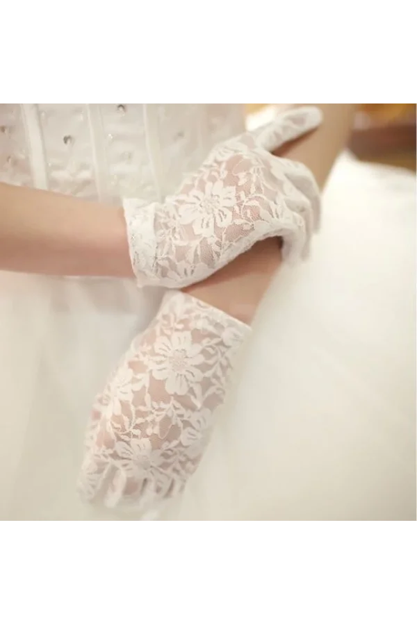 Beyaz Renk Kısa Dantelli Eldiven