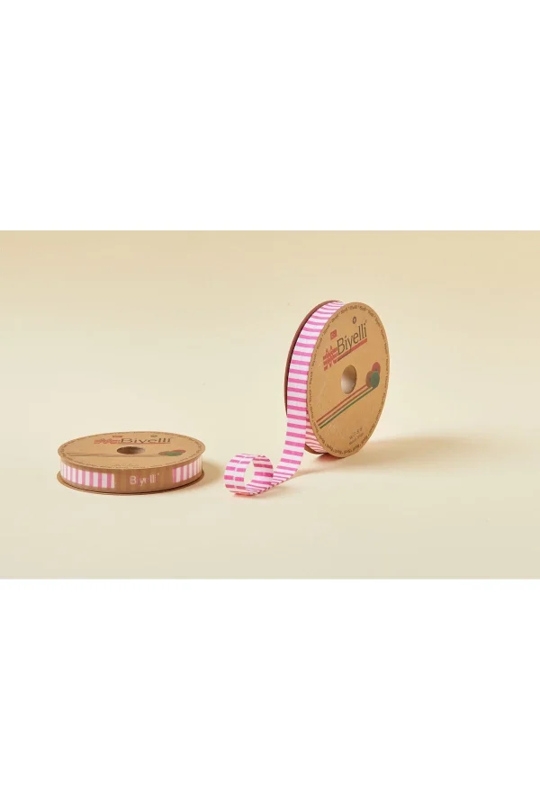 Biye Kalın Çizgili Katlı F02 Pembe 2 cm 25 Metre %65 Koton %35 Polyester