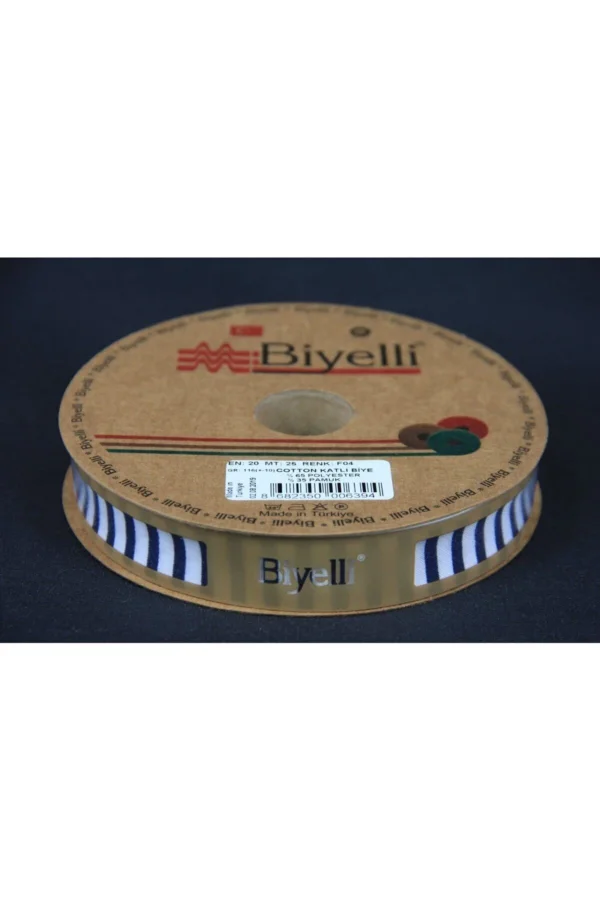 Biye Kalın Çizgili Katlı F04 Lacivert 2 cm 25 Metre %65 Koton %35 Polyester