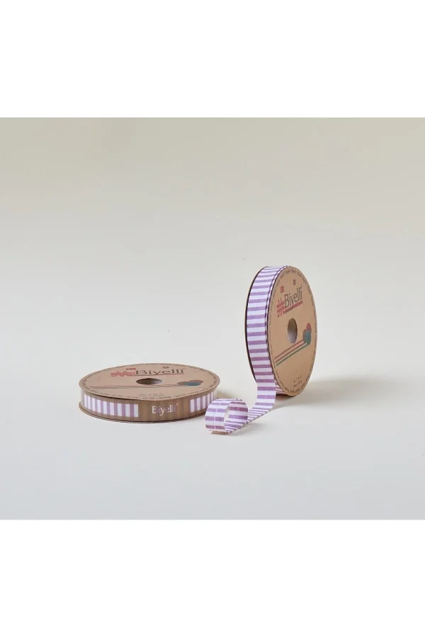 Biye Kalın Çizgili Katlı F07 Gül Kurusu 2 cm 25 Metre %65 Koton %35 Polyester