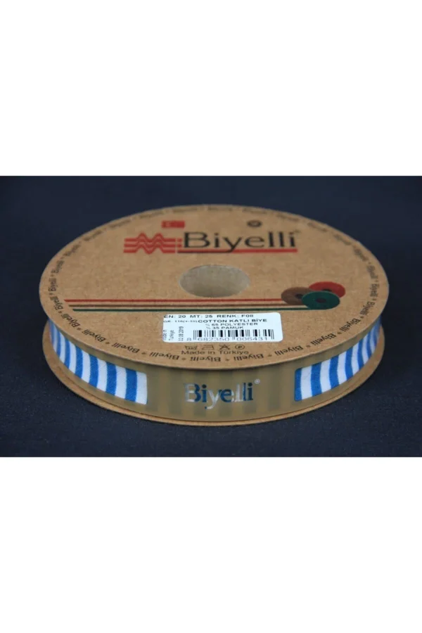 Biye Kalın Çizgili Katlı F08 Petrol 2 cm 25 Metre %65 Koton %35 Polyester
