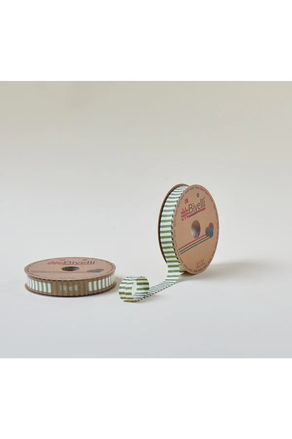 Biye Kalın Çizgili Katlı F12 Yeşil 2 cm 25 Metre %65 Koton %35 Polyester