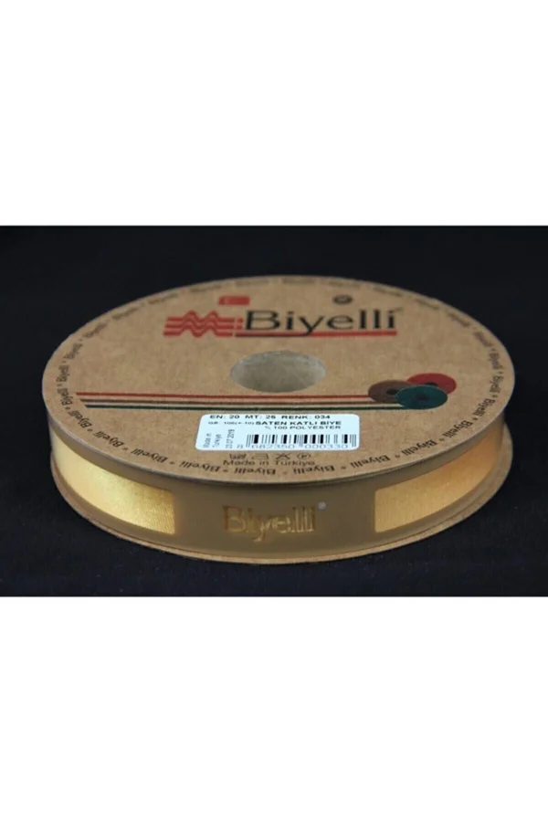 Biye Saten Katlı 034 Sarı 2 cm 25 Metre %100 Polyester