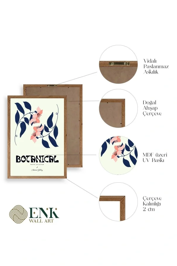 Botanik Üçlü Ahşap Çerçeveli Tablo