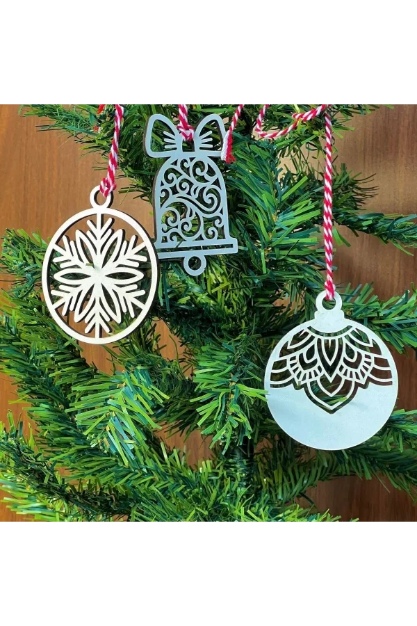 BUFFER® 10 Parça Kırmızı Beyaz İpli Karışık Model Ahşap Yılbaşı Ağaç Süsü