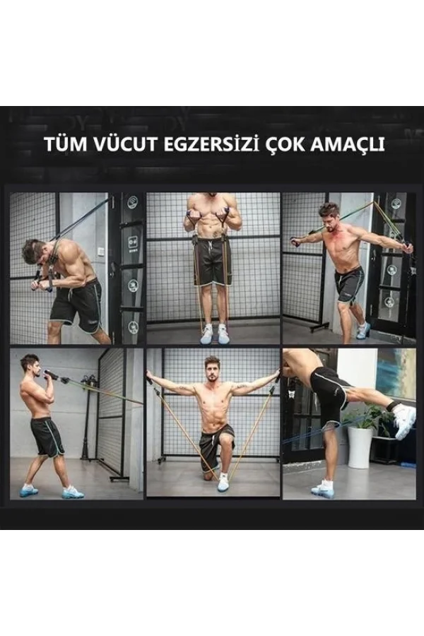 BUFFER® 11 Parça Lateks Egzersiz Bandı Çekme Halatı Egzersiz Seti