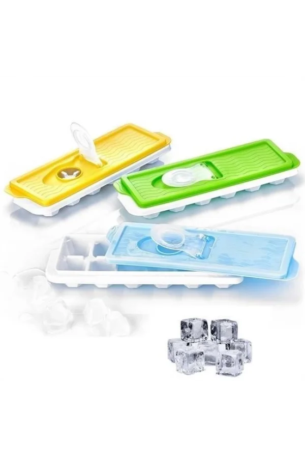 BUFFER® 12li Kapaklı Yapışmaz Silikon Tabanlı Plastik Küp Buz Kalıbı