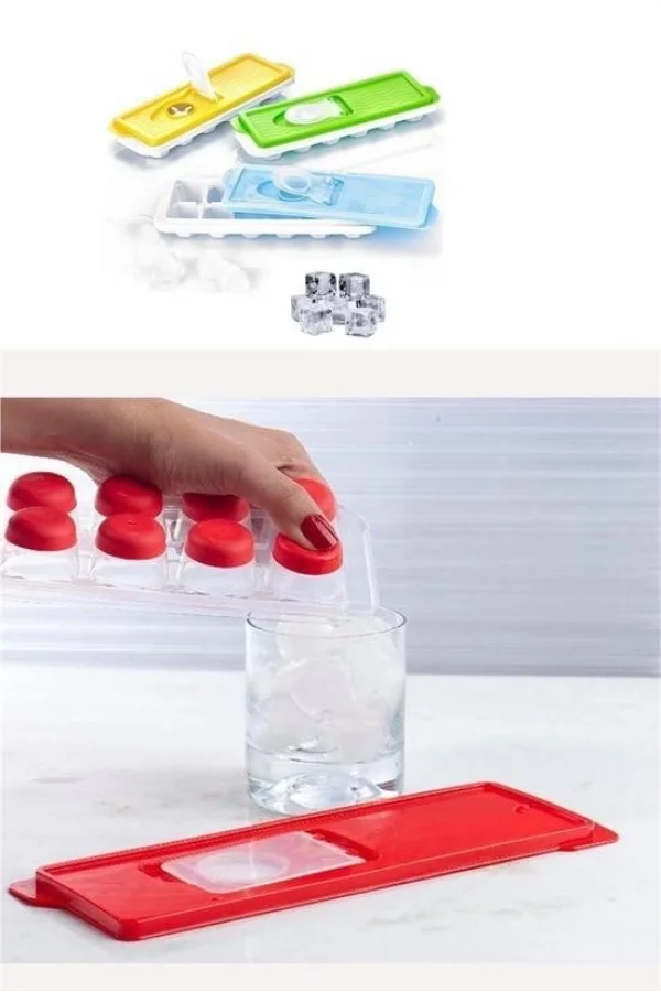 BUFFER® 12li Kapaklı Yapışmaz Silikon Tabanlı Plastik Küp Buz Kalıbı