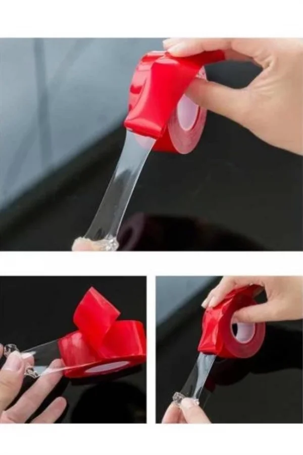 BUFFER® 2 Metre Güçlü Yapışkanlı Çift Taraflı Slikon Pratik Şeffaf Bant