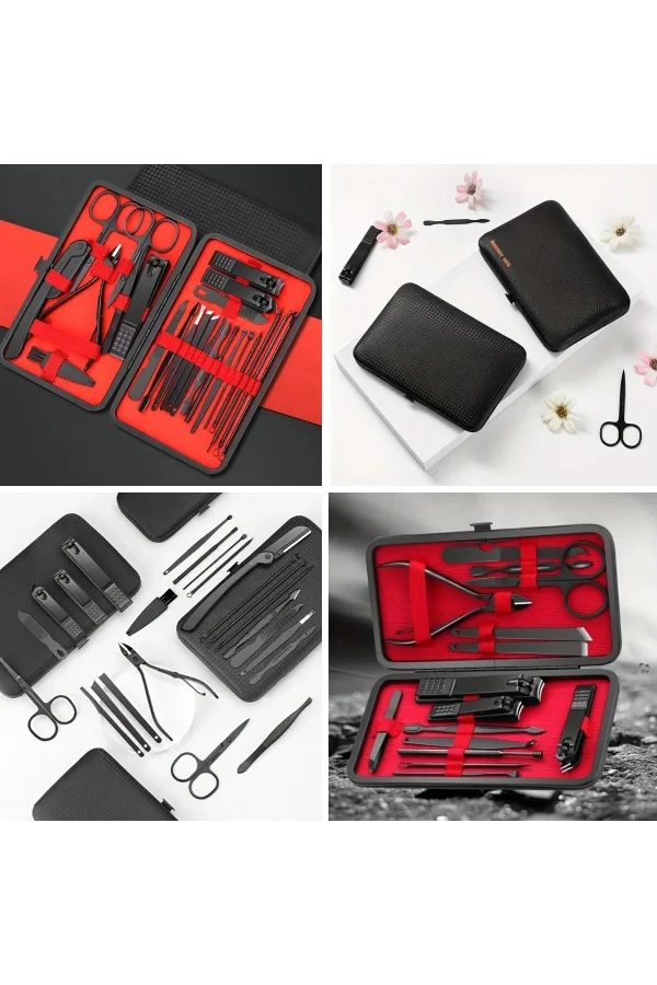 BUFFER® 24 Parça Kendiliğinden Deri Çantalı Seyahat Tipi Manikür Pedikür Seti