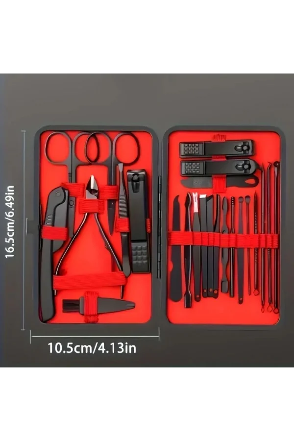 BUFFER® 24 Parça Kendiliğinden Deri Çantalı Seyahat Tipi Manikür Pedikür Seti