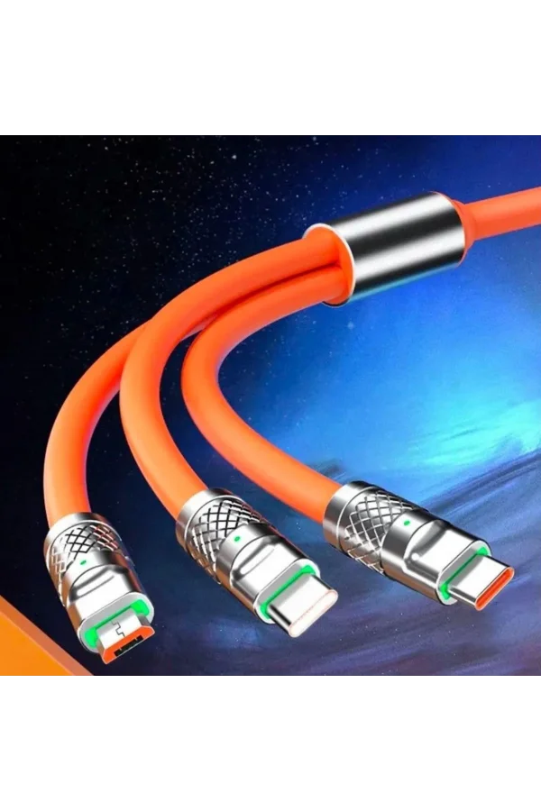 BUFFER® 3 in 1 Type-C + Micro Usb + Lightning Hızlı Şarj Kablosu Silikon Kablo 1 Metre Opp Ambalaj