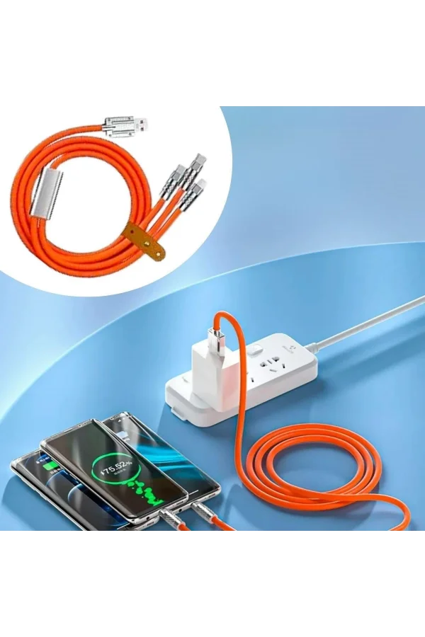 BUFFER®  3 Şarj Aleti 1 Arada Çinko Alaşım Hızlı Şarj Kablosu Turuncu