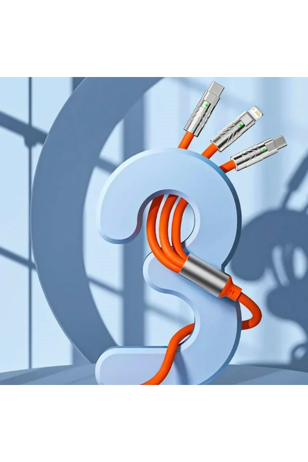 BUFFER®  3 Şarj Aleti 1 Arada Çinko Alaşım Hızlı Şarj Kablosu Turuncu