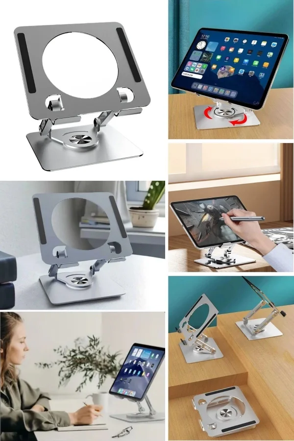 BUFFER® 360 Derece Dönebilen Yükseltilmiş Masaüstü Ayarlanabilir  Metal Tablet Standı