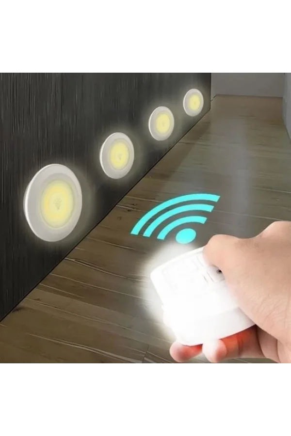 BUFFER® 3lü Uzaktan Kumandalı Pilli Yapışkanlı Kablosuz Led Spot Lambalar