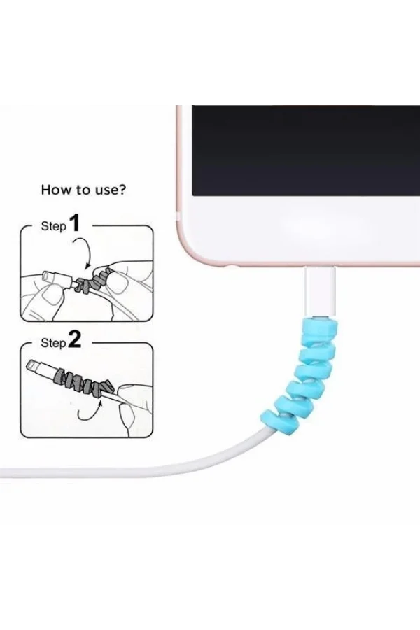 BUFFER® 4lü Apple, Android Şaj Kablosu Koruyucu Silikon Spiral Yay Aparat