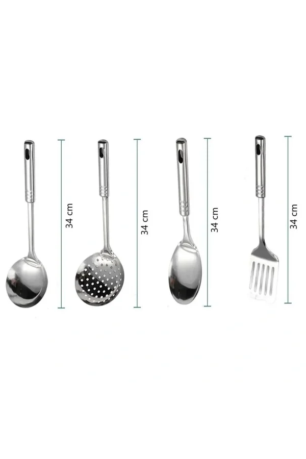BUFFER® 4lü Çelik Kepçe,Süzgeç,Servis Kaşığı,Spatula Mutfak Yemek Hazırlama Servis Seti