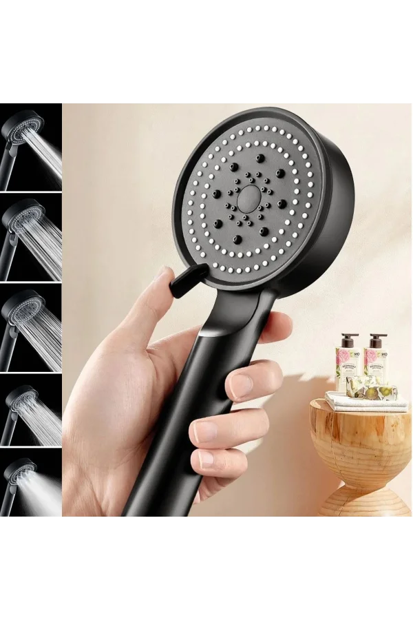 BUFFER® 5 Fonksiyonlu Yüksek Basınçlı Ayarlanabilir Siyah Duş Başlığı
