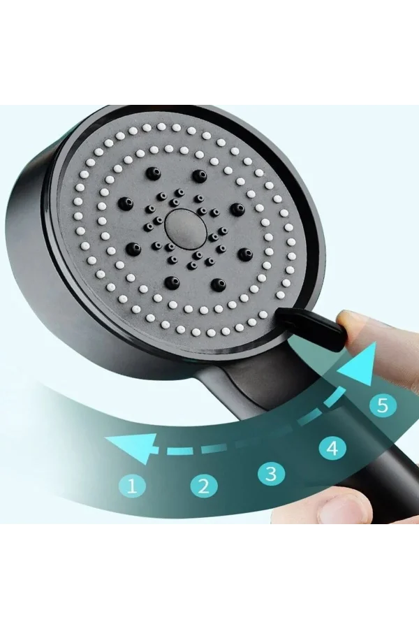 BUFFER® 5 Fonksiyonlu Yüksek Basınçlı Ayarlanabilir Siyah Duş Başlığı