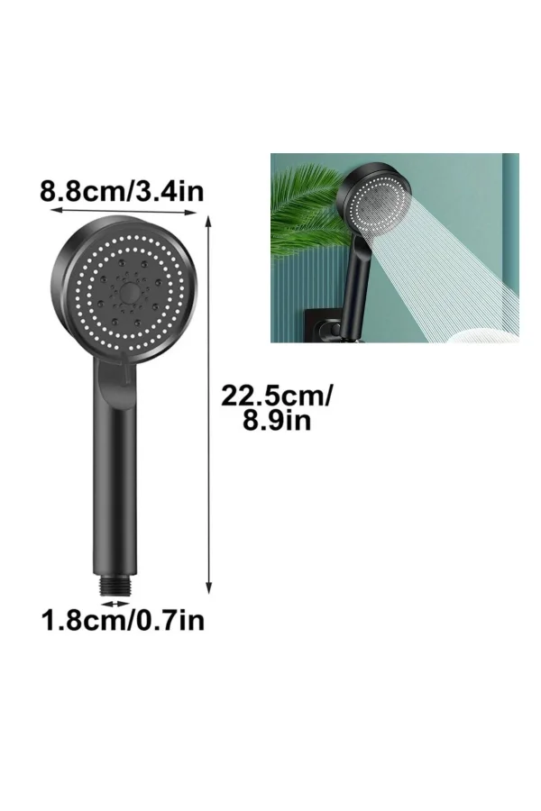 BUFFER® 5 Fonksiyonlu Yüksek Basınçlı Ayarlanabilir Siyah Duş Başlığı