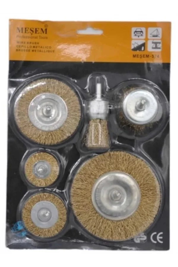 BUFFER® 6lı Pimli Tel Fırça Seti Pas Yağ Kir Boya Yapışkan Çözücü