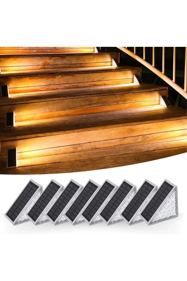 BUFFER® 8 Adet Üçgen  Güneş Enerjisi ile Şarj Olan Dış Mekan Solar Basamak Köşe Lambası