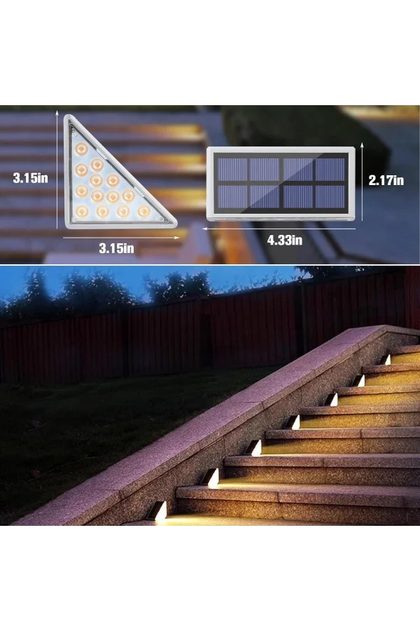 BUFFER® 8 Adet Üçgen  Güneş Enerjisi ile Şarj Olan Dış Mekan Solar Basamak Köşe Lambası