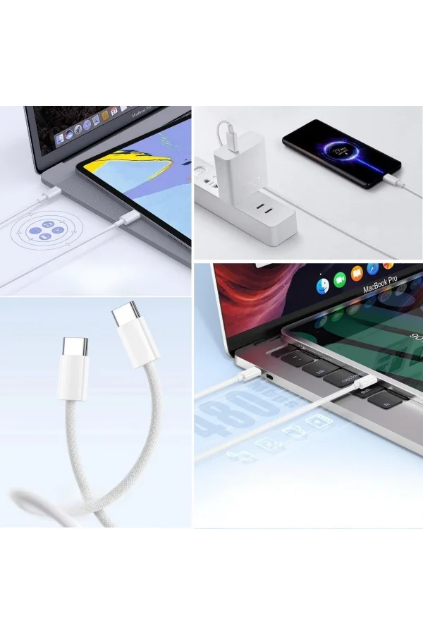 BUFFER® Apple 15/15 Pro Type-C to Type-C Hasır Örgü Hızlı Şarj Kablosu (1m)