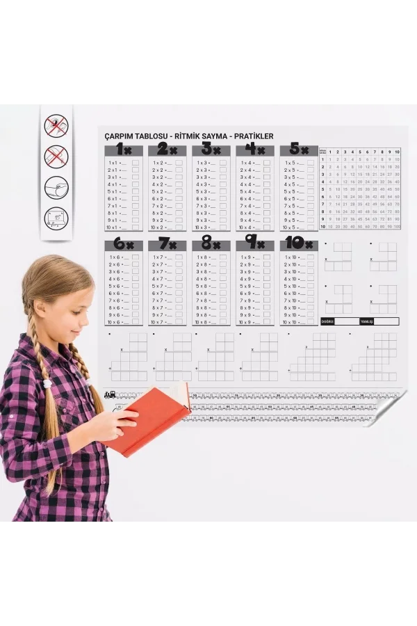 BUFFER® Çarpım Tablosu Ezberleme Manyetik Duvar Stickerı 105 x 100 cm